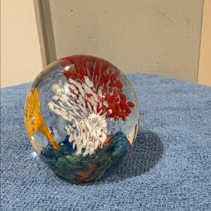 Colorful Sea Floral Glass Paperweight , Unmarked